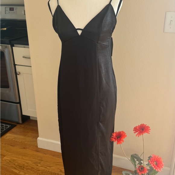 Wild Fable Black Slip Dress,Satin leg slit homecoming,Spaghetti Strap V-Neck - Picture 1 of 14